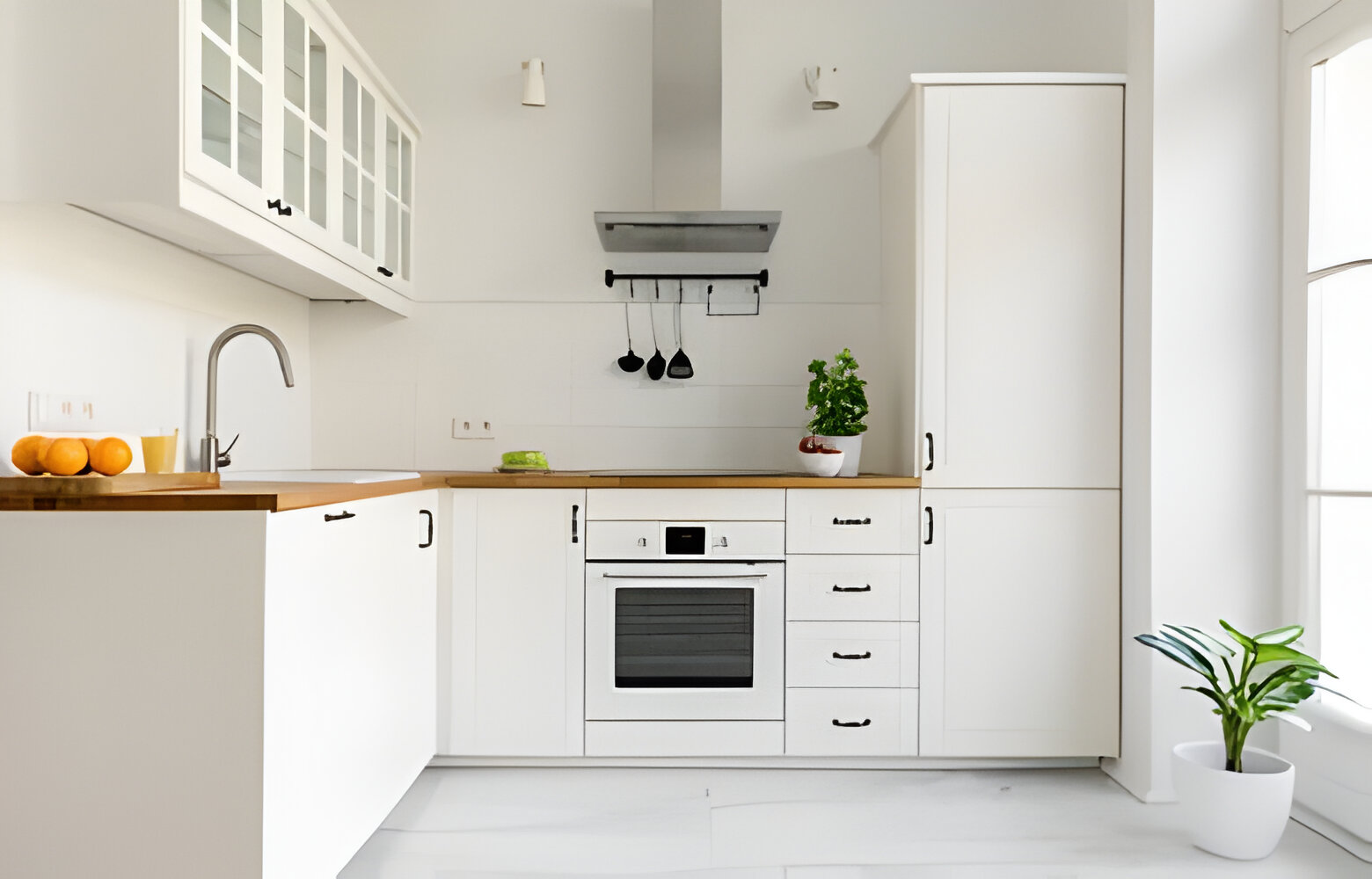 фото кухни из мдф пластик светлого белого цвета средние в стиле минимализм глянцевые без верхних шкафов без верхних шкафов с островом кухни в алматы