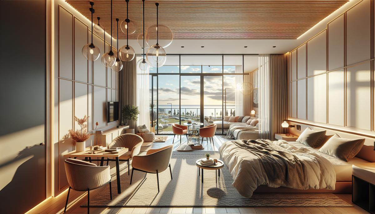 Стоит ли инвестировать в апартаменты‑студии? Интерьер современной студии с видом на море в Батуми