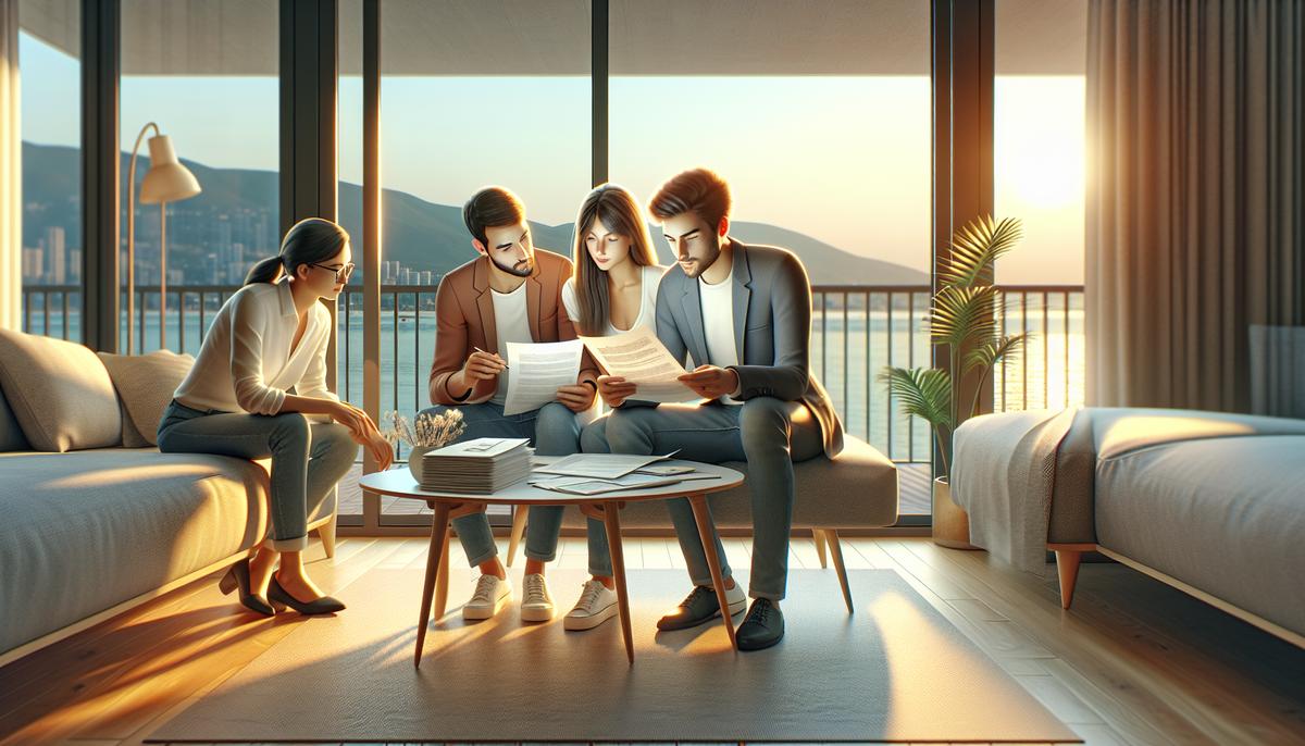 Как оформить ВНЖ в Грузии через покупку недвижимости Пара смотрит документы на фоне квартиры в Батуми