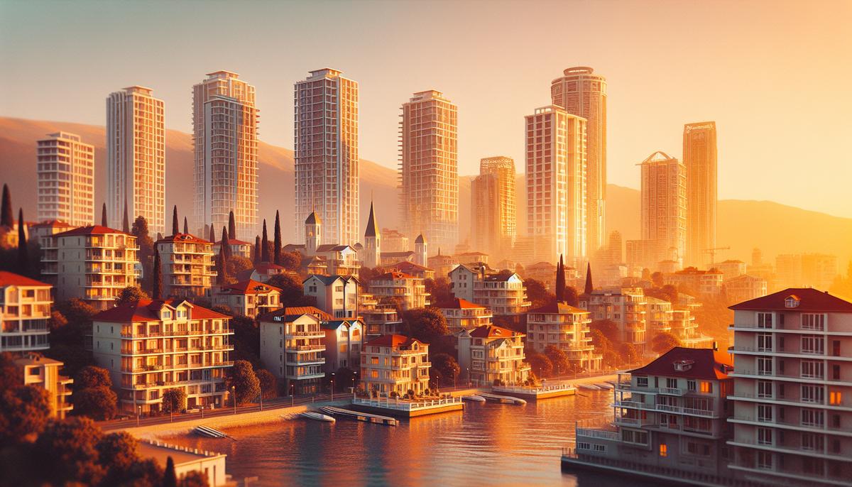 Средняя зарплата в Батуми и Грузии в 2025 году Панорама Батуми с символами дохода и жилья