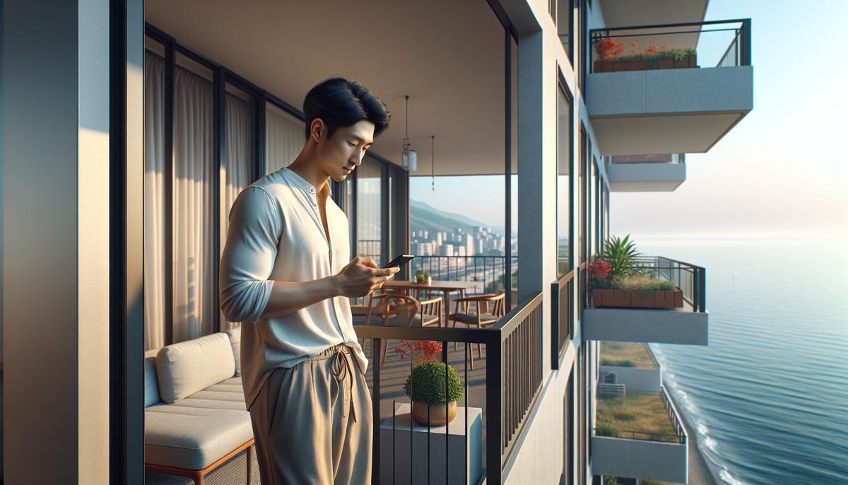 Мобильная связь и интернет: как выбрать оператора в Батуми Человек с смартфоном на балконе