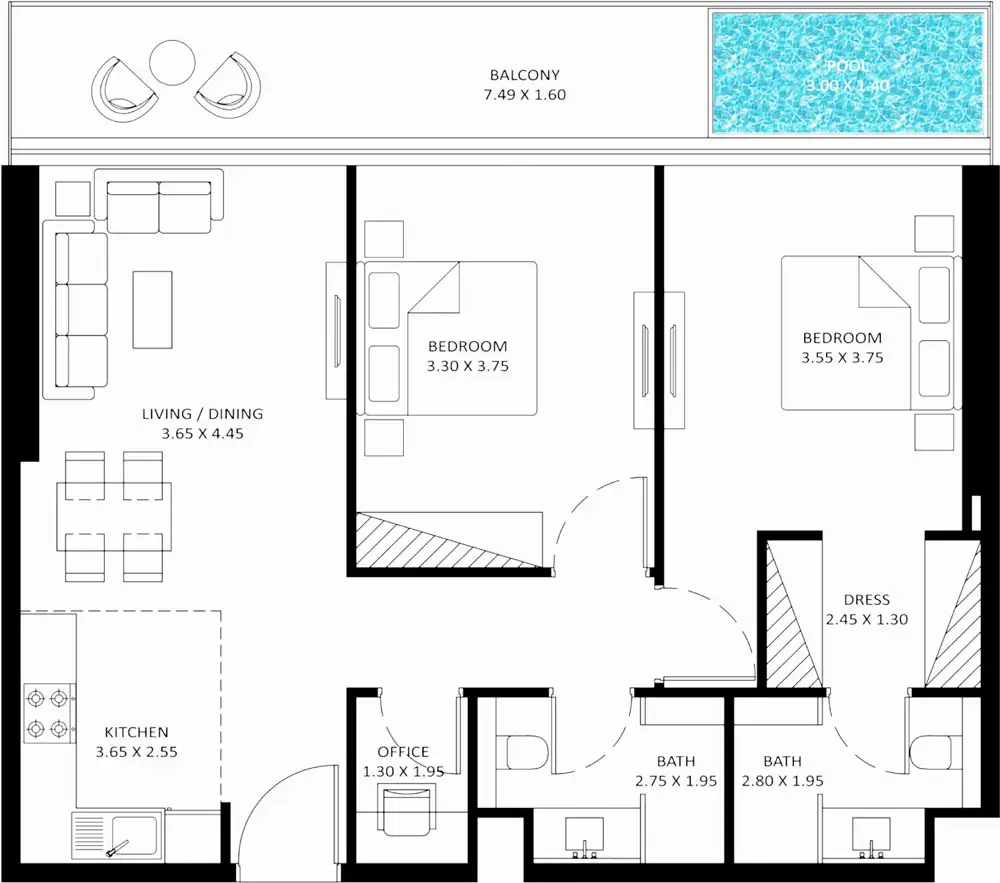 Floor Plans for Danube Bayz 102 in Dubai