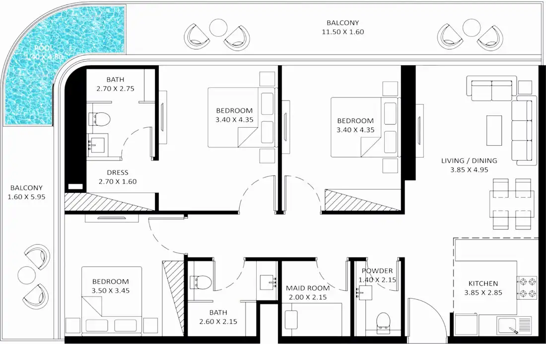 Floor Plans for Danube Bayz 102 in Dubai