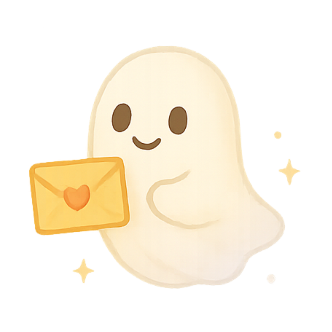 A friendly cartoon ghost smiling, bringing a magical Halloween letter