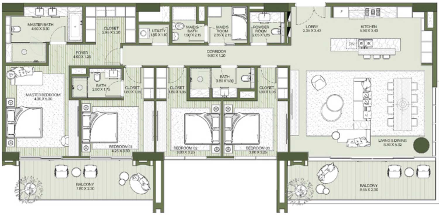 Floor Plans of Meraas Central Park Plaza at City Walk