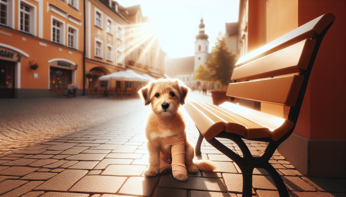 Как маленький город собрал деньги на лечение незнакомого хвостика Небольшой раненый пёс с повязкой в городском сквере