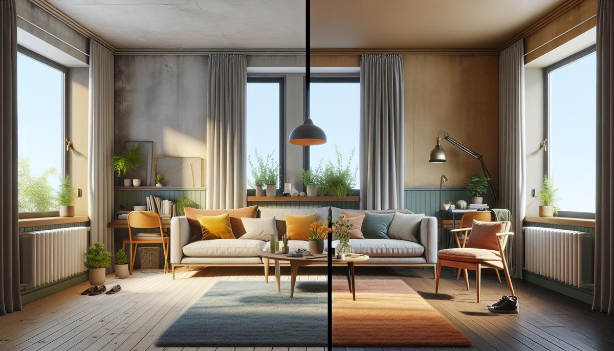 Ошибки интерьера, которые снижают цену аренды и отклики Гостиная с устаревшей мебелью и пустотой