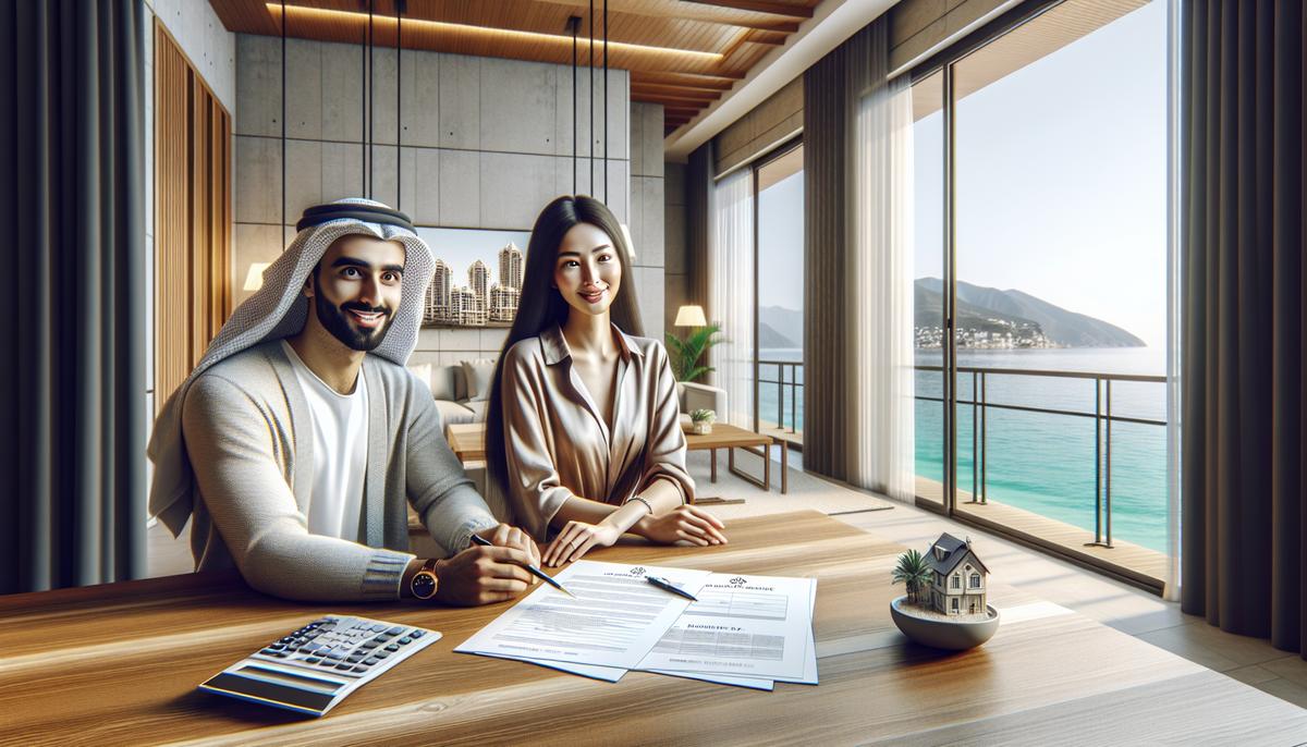 Как купить квартиру в Батуми без посредников Пара осматривает квартиру на фоне моря в Батуми