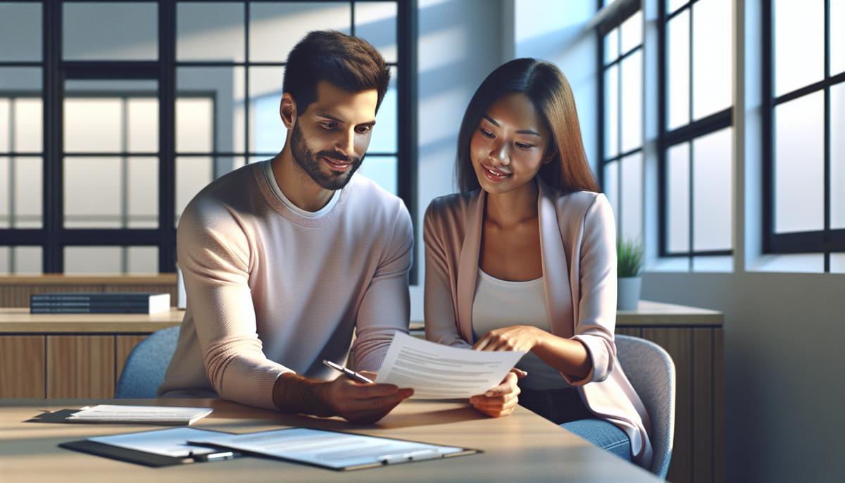 Сколько занимает рассмотрение ипотеки: этапы и реальные сроки в Грузии в 2026 Пара с документами у банковского стола