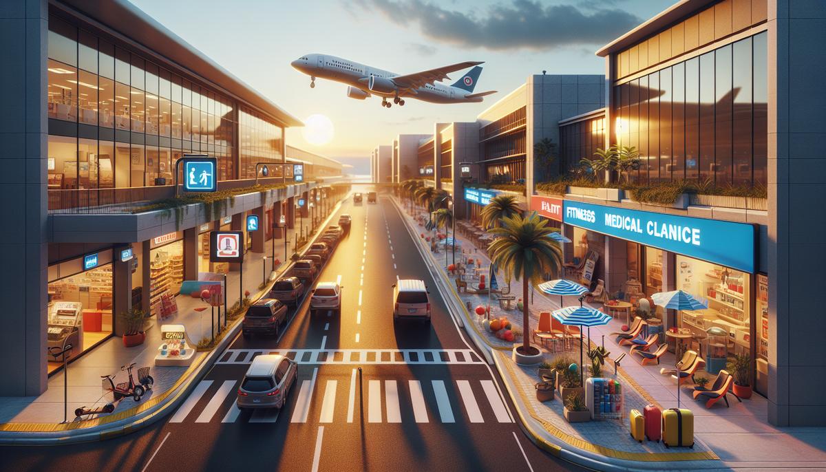 Инфраструктура района аэропорта: супермаркеты, спорт, медцентры Торговые и медицинские объекты у аэропорта