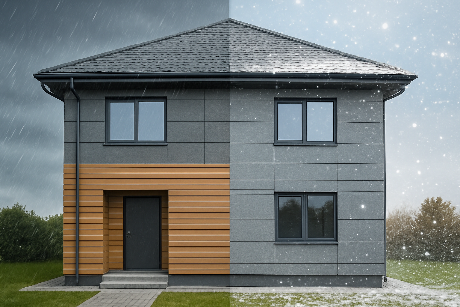 Фасадні панелі на будинку захищають від вологи та перепадів температур