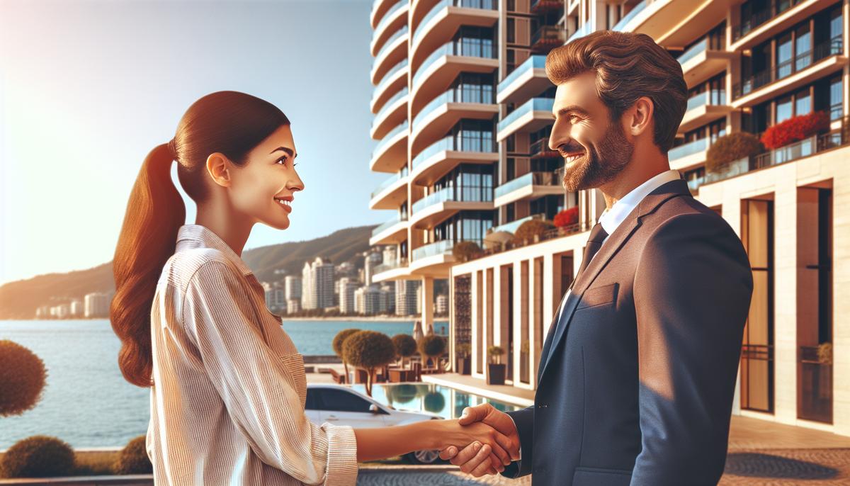 Работа в Батуми для иностранцев: реально ли найти? Иностранец обсуждает работу и жильё в Батуми с местным агентом у вида на море