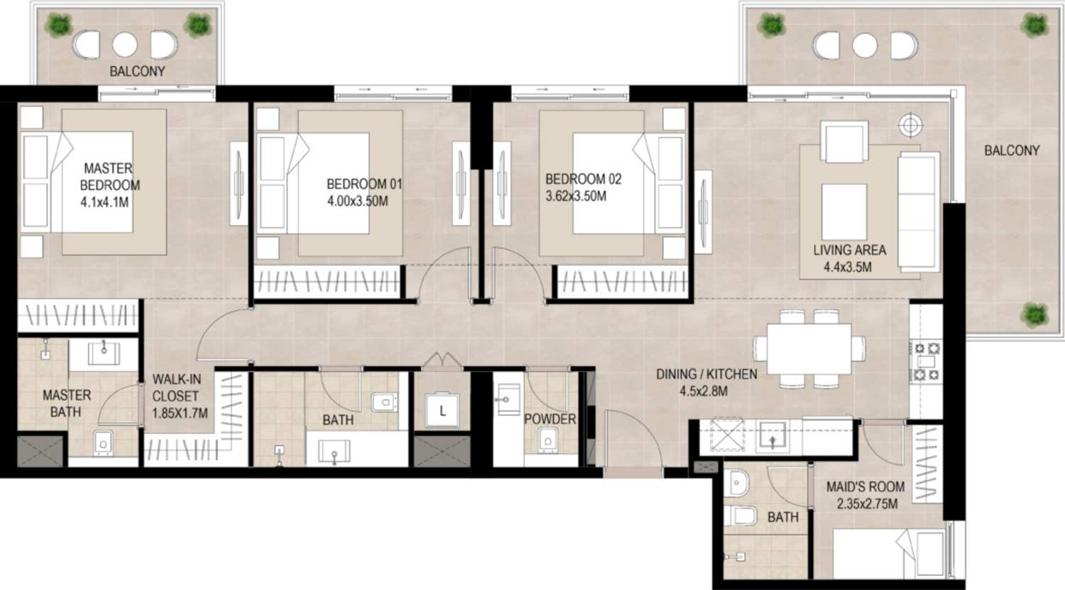 Floor Plans of NSHAMA Grove Town Square Dubai