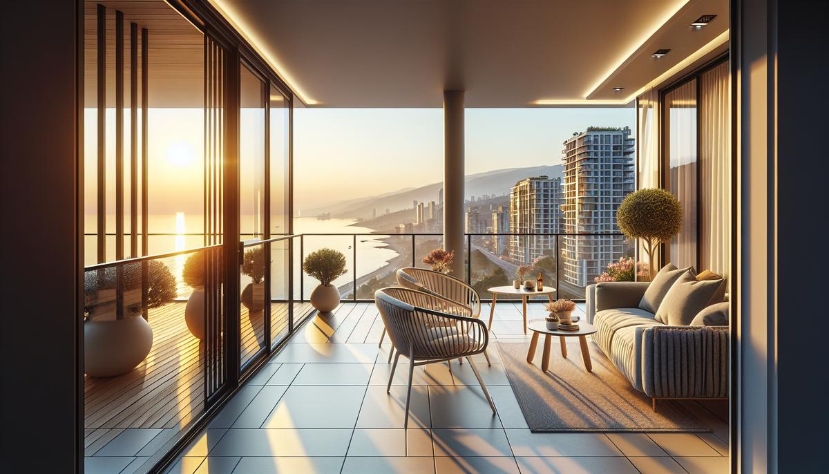 Апартаменты в Батуми с панорамным видом Балкон апартамента в Батуми с панорамным видом на море и город на закате