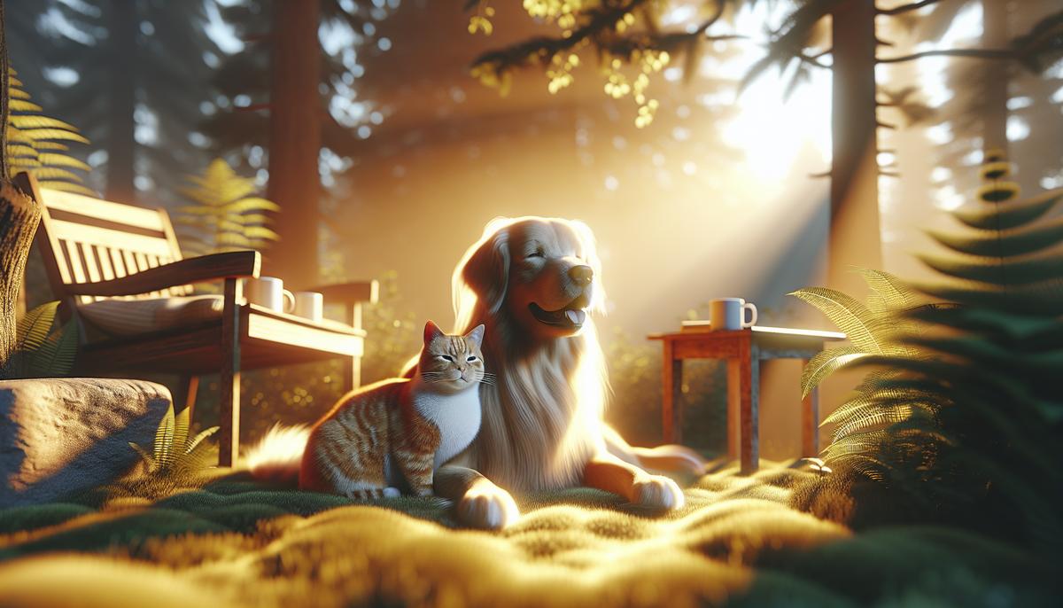 Как обсуждать помощь животным с теми, кто против Спокойная собака и кошка рядом в уютной уличной обстановке