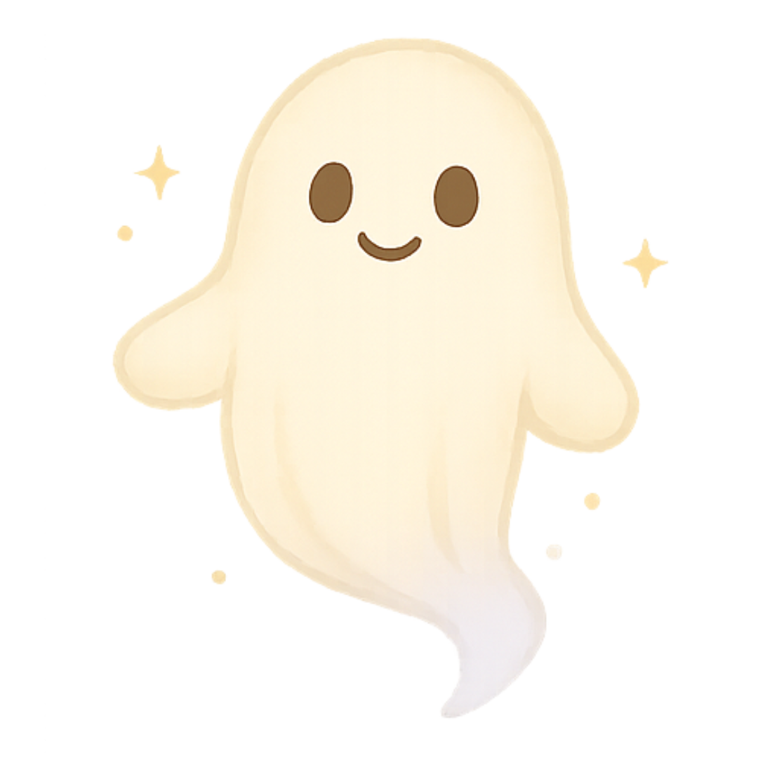 A friendly cartoon ghost smiling