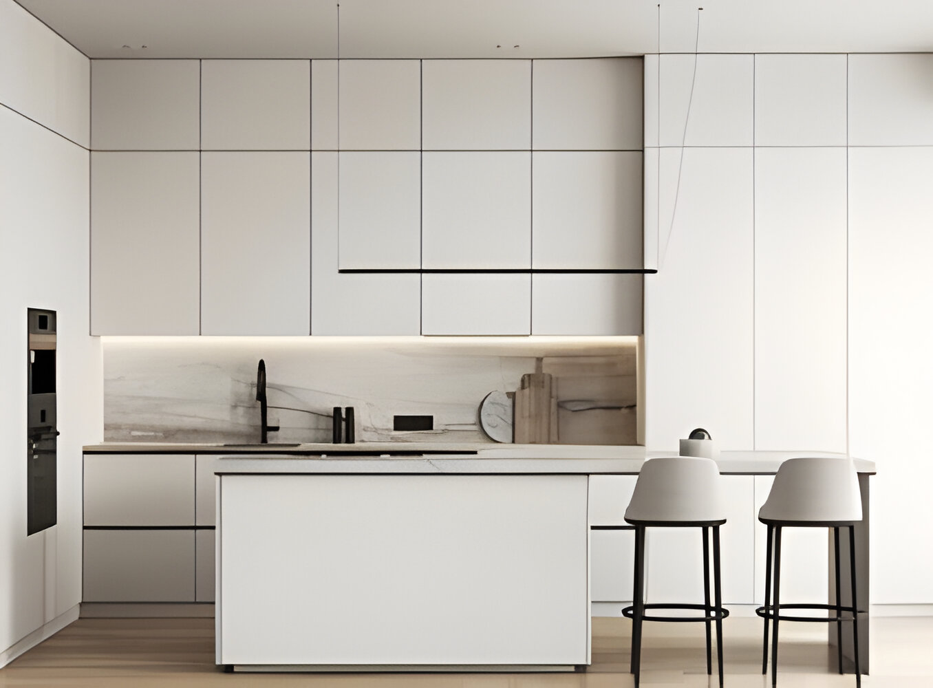 фото кухни из мдф пвх серого белого цвета в стиле минимализм матовые в алматы
