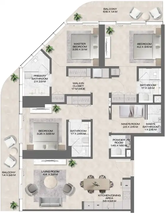 Floor Plans of Deyaar DWTN Residences