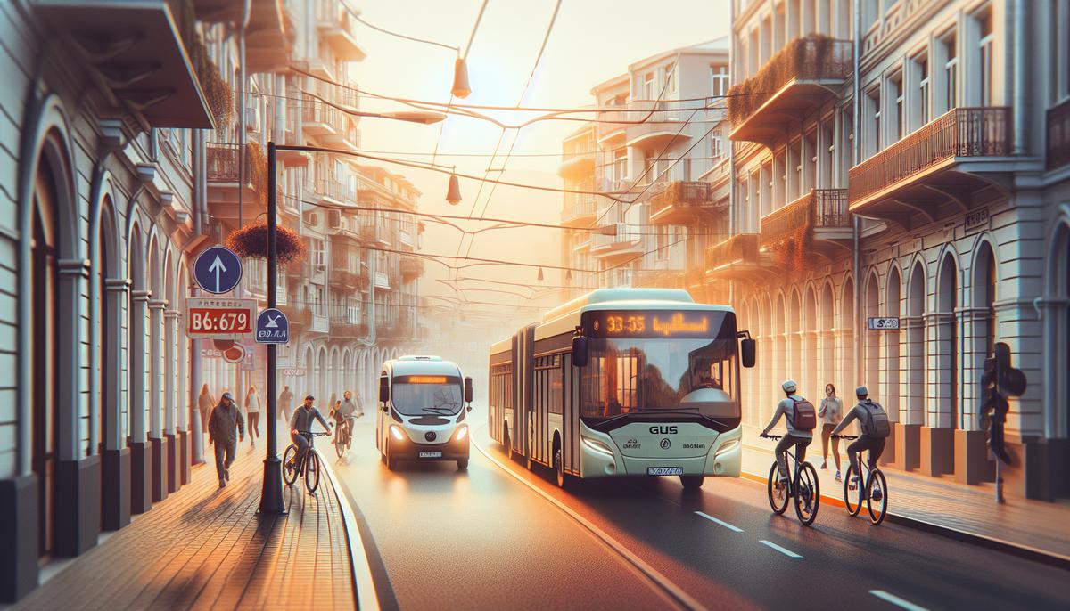 Как работает транспортная система в Батуми Улица Батуми с автобусом, маршруткой и велосипедистами