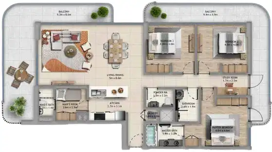 Floor Plans for Aldar Manarat Living 3 in Abu Dhabi