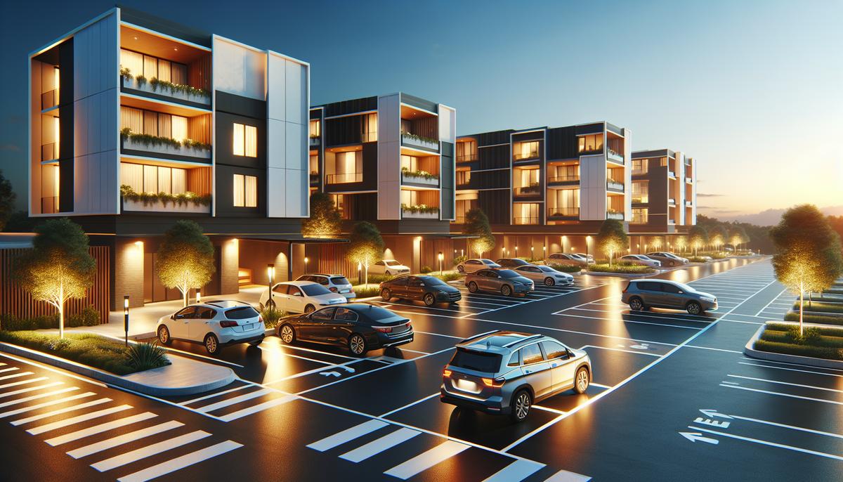 ЖК с парковкой: как оценить реальную доступность мест Автомобили на парковке у жилого комплекса вечером