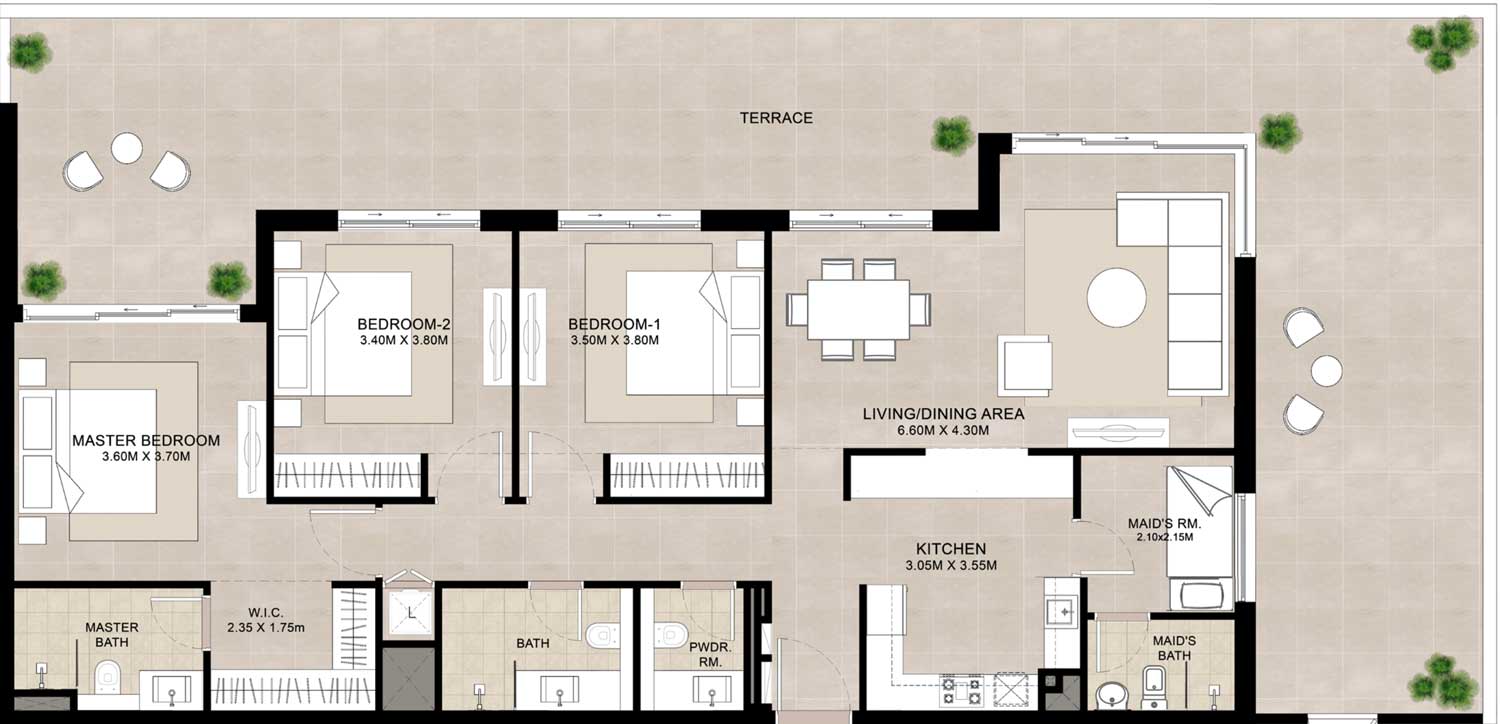 Floor Plans of NSHAMA Fia Town Square Dubai