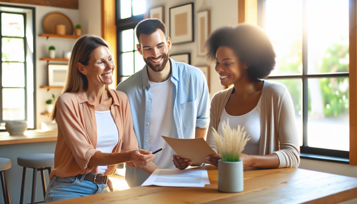 Ипотека в Грузии для иностранцев 2025 — условия, ставки и документы Пара обсуждает ипотечный договор с агентом в офисе