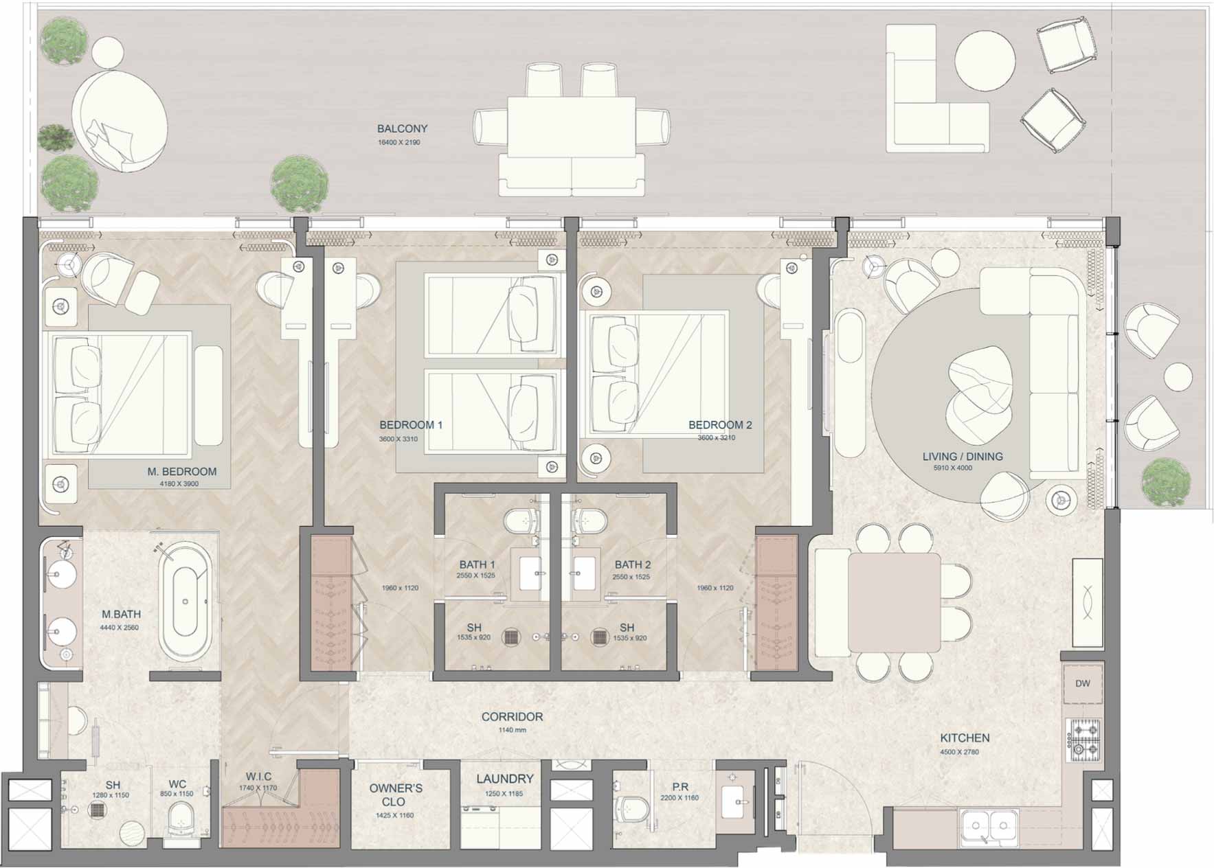 Floor Plans of JW Marriott Residences Al Marjan Island