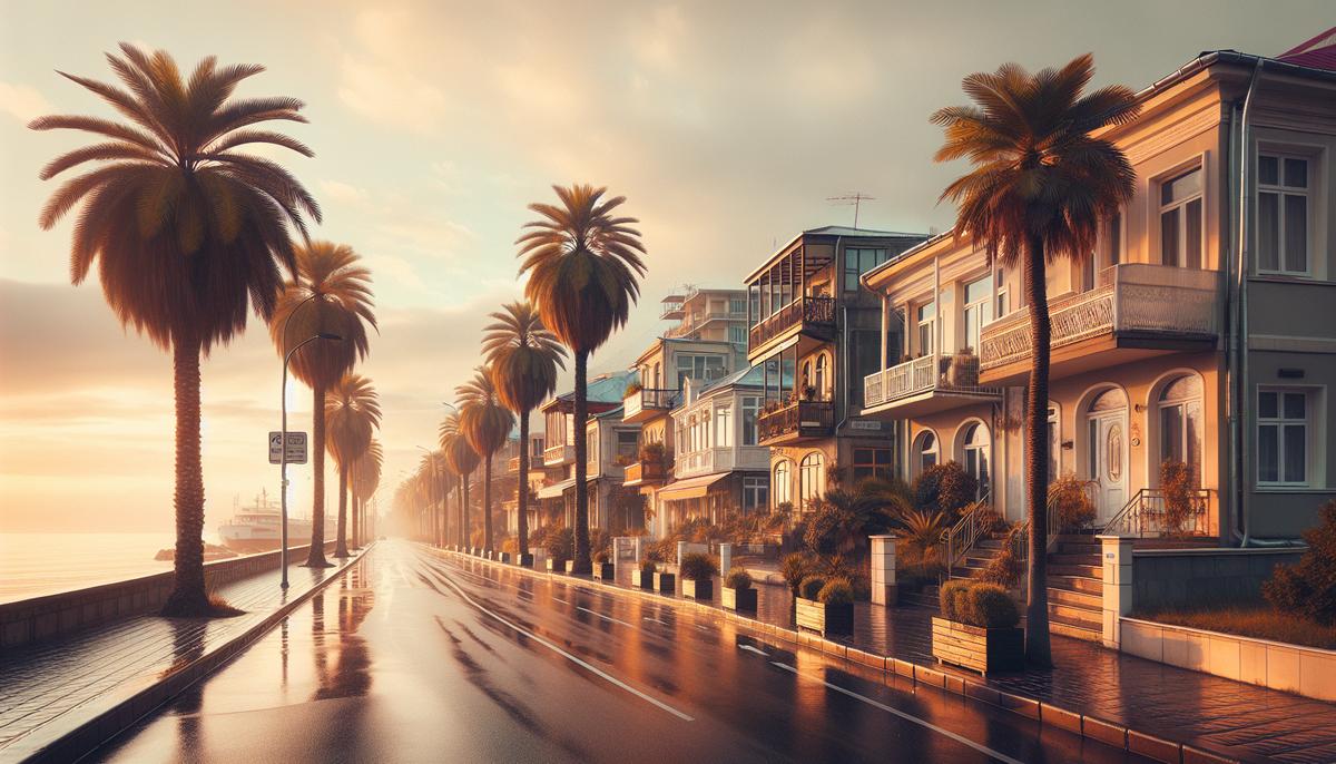 Плюсы и минусы климата в Батуми Побережье Батуми с зелёными холмами и домами