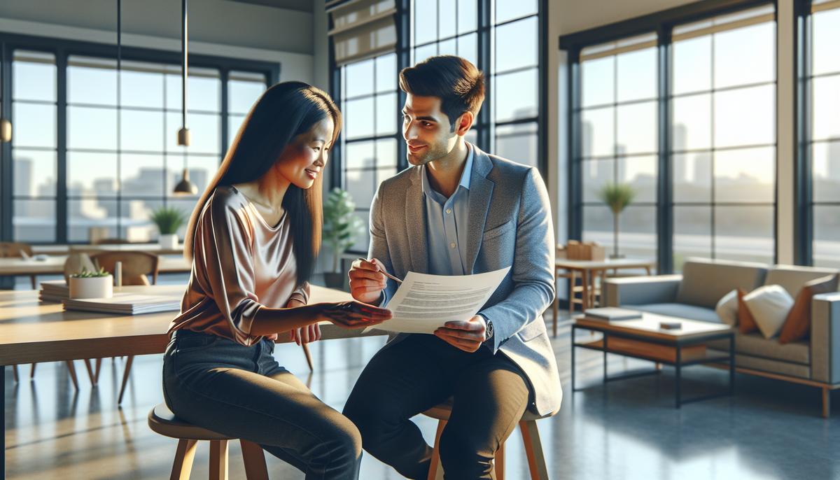 Кредитная история иностранца: влияет ли на ипотеку в Грузии в 2025–2026 Иностранец обсуждает ипотеку с консультантом в офисе
