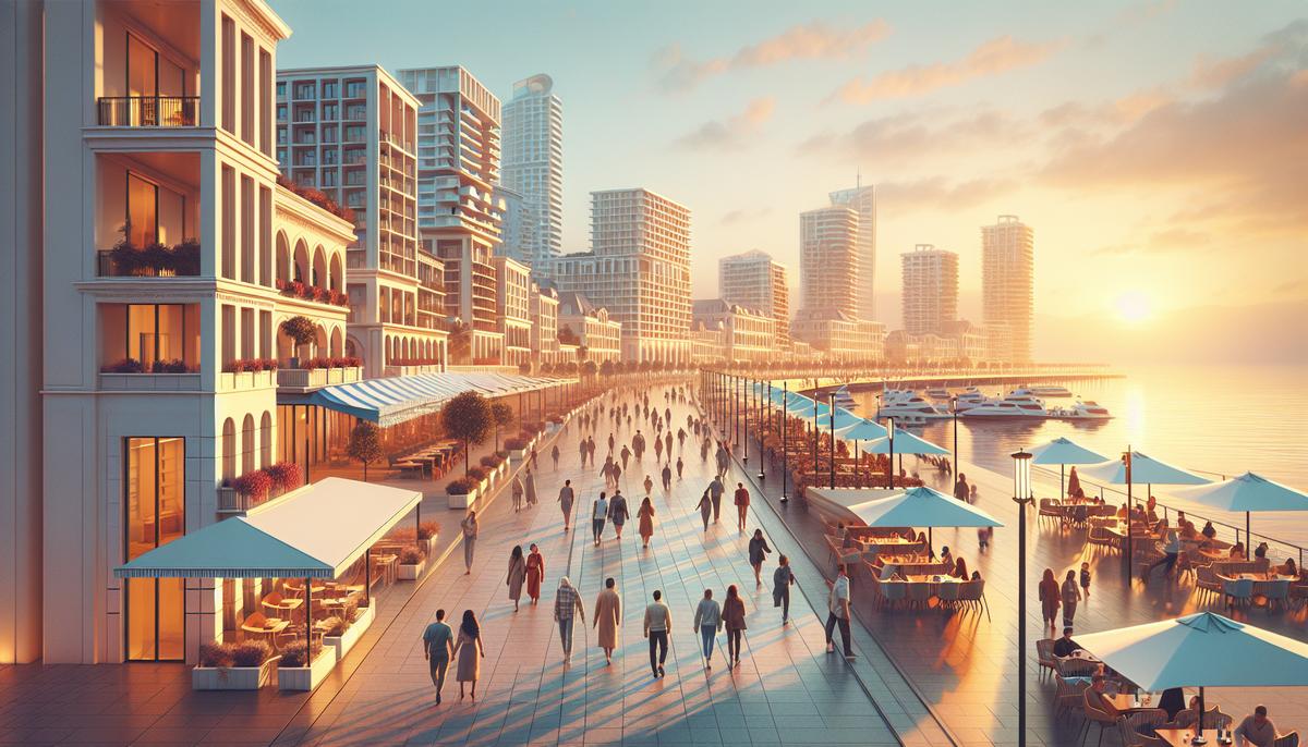 Преимущества жизни у моря в Батуми Вид на побережье Батуми и набережную при заходе солнца