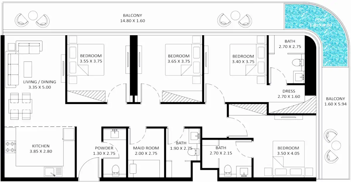 Floor Plans for Danube Bayz 102 in Dubai