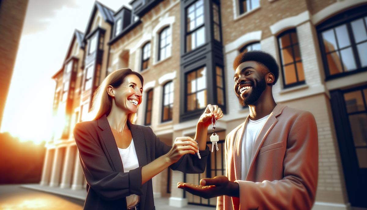 Как купить недвижимость в Грузии для получения ВНЖ Агент передает ключи покупателю на фоне современного дома в Грузии