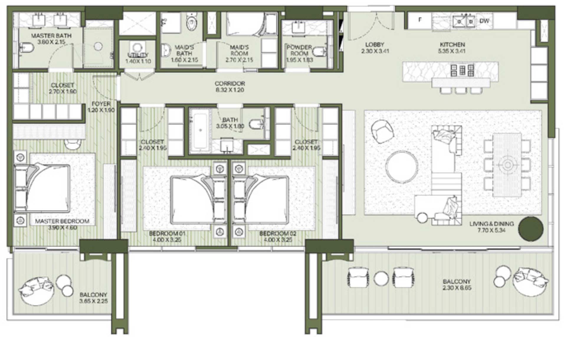 Floor Plans of Meraas Central Park Plaza at City Walk