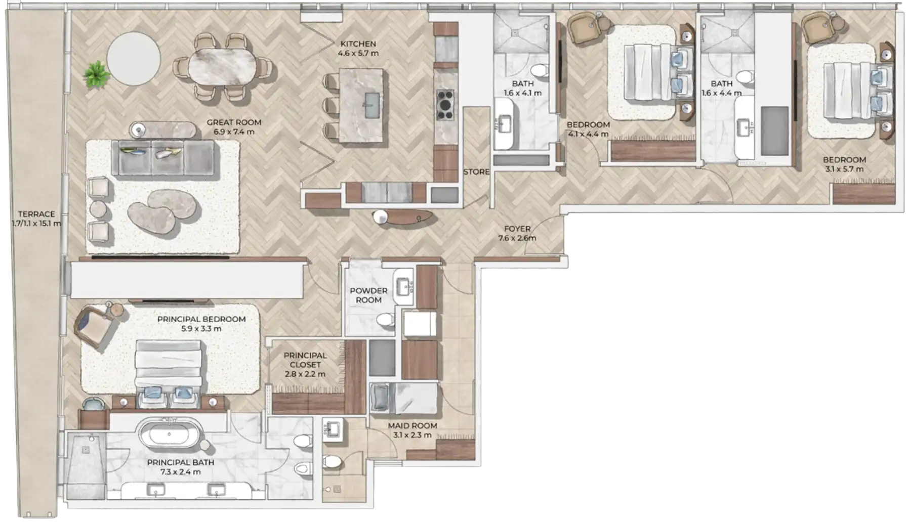 Floor Plans for Mr. C Residences Downtown Dubai in Dubai