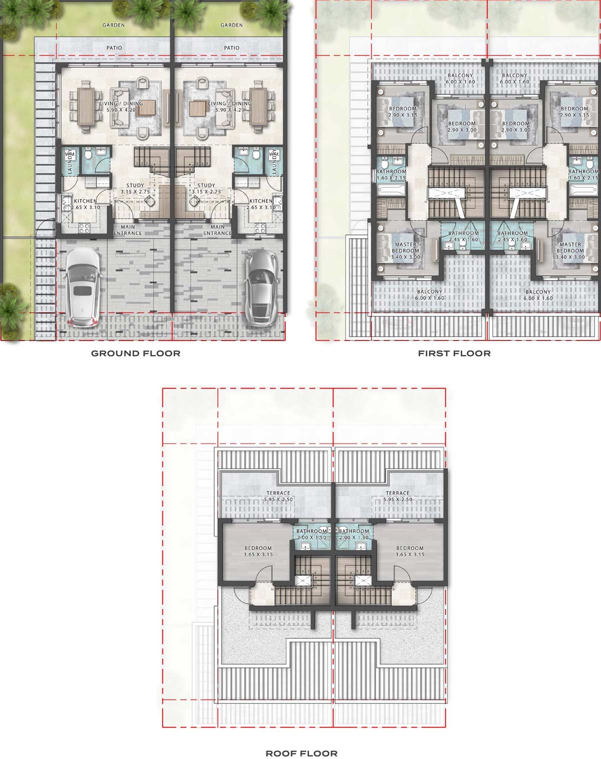 Floor Plans of Violet 4 at DAMAC Hills 2