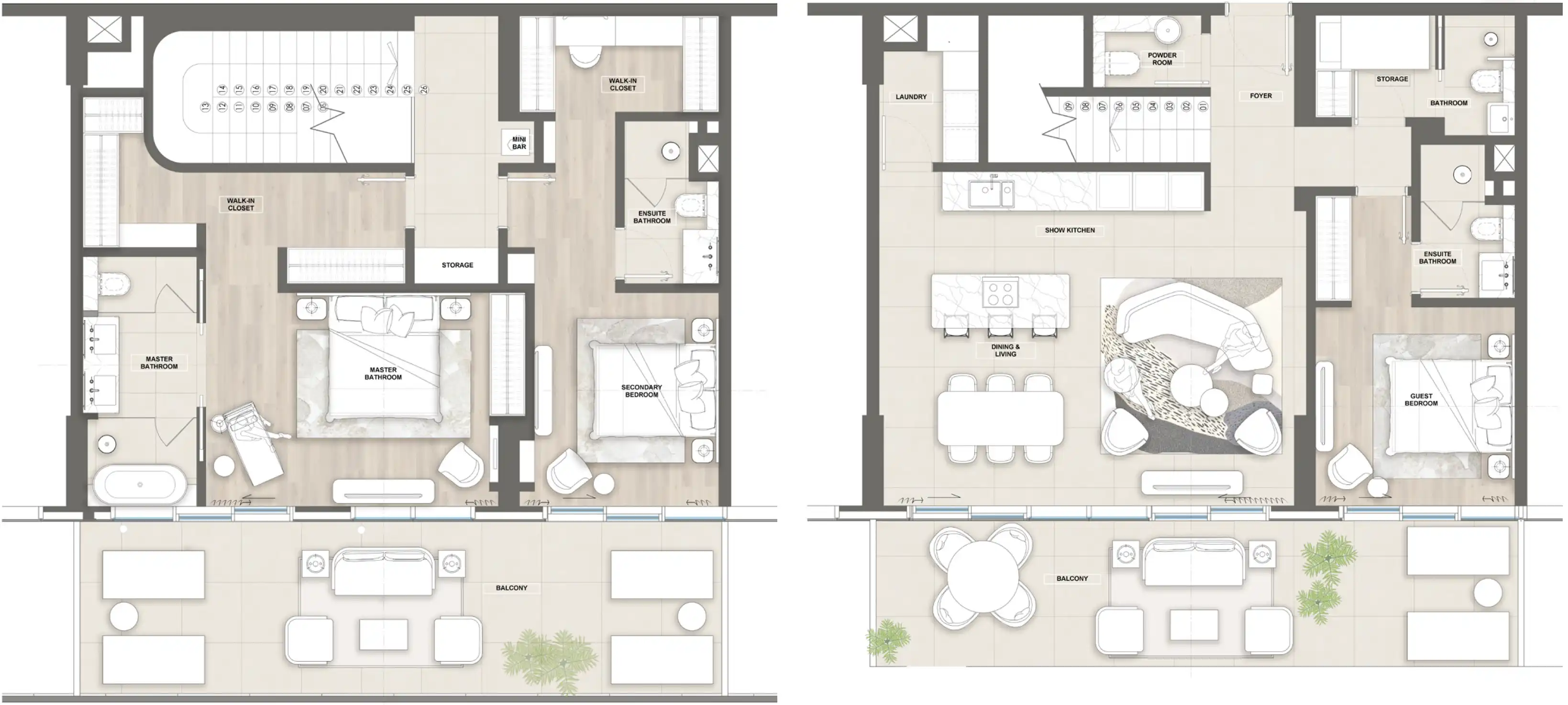 Планировки Mondrian Al Marjan Beach Residences