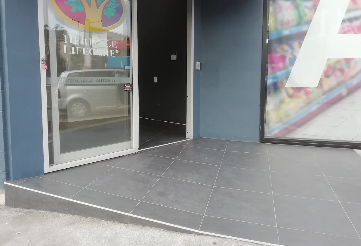 Commercial entry area in Johnsonville – tiled by Direct Tiling