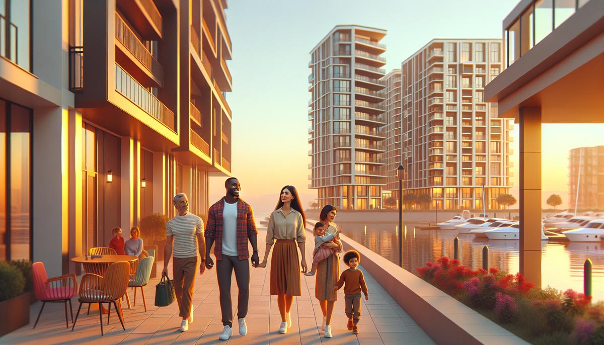 Лучшие жилые комплексы Батуми для семьи Семья гуляет у современного жилого комплекса на набережной Батуми