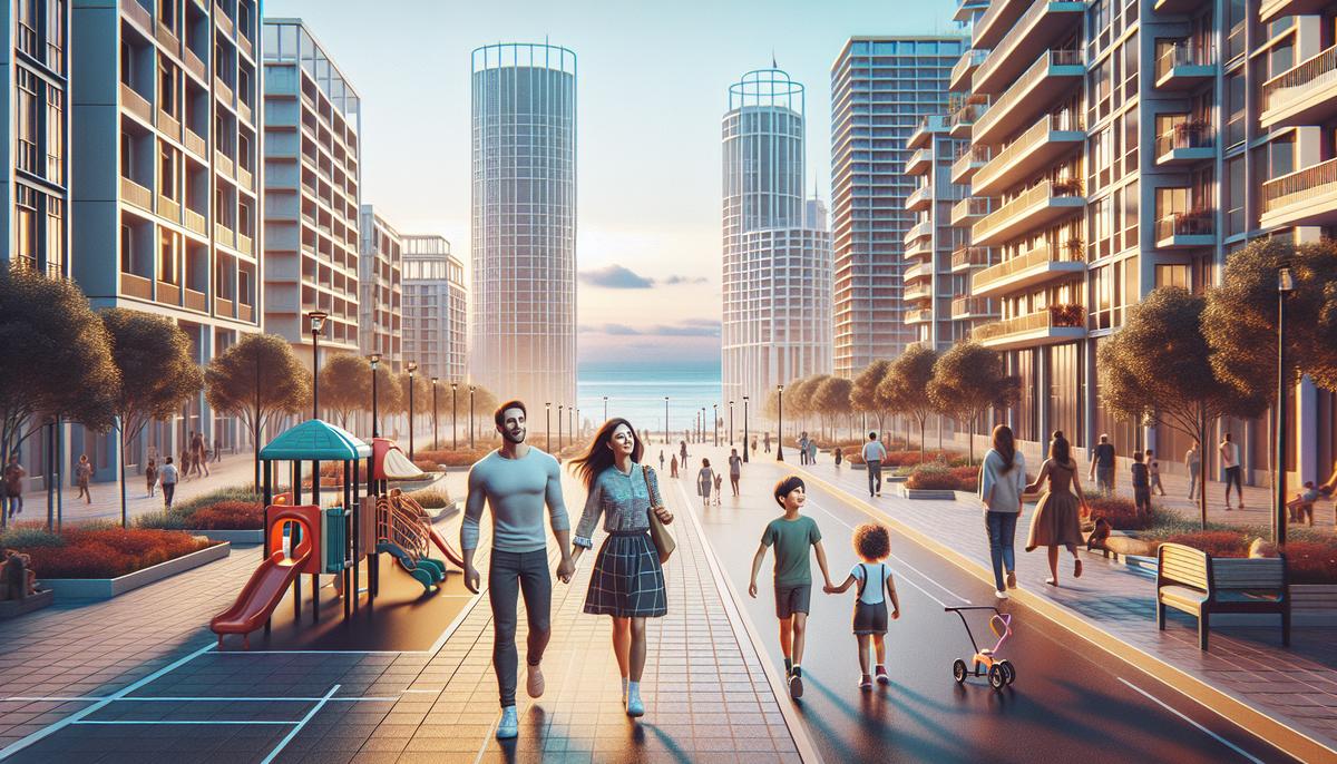 Лучшие районы Батуми для семей с детьми Семья гуляет по бульвару в Батуми рядом с детской площадкой