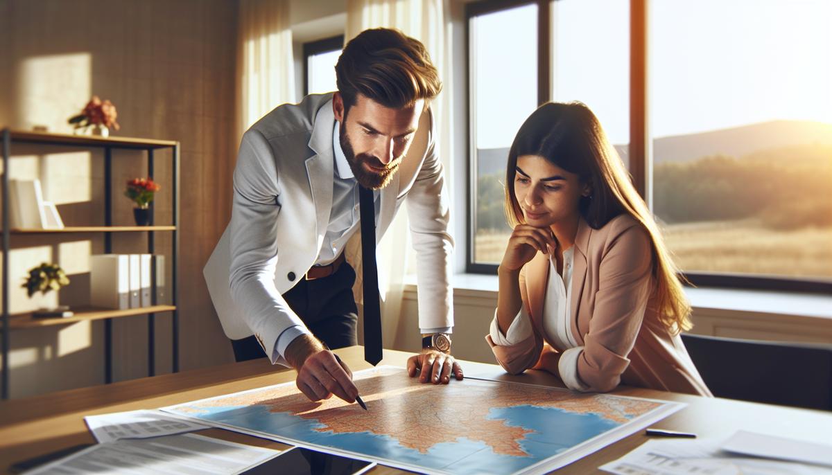 ВНЖ в Грузии через покупку недвижимости: пошаговая инструкция Агент показывает документы о покупке недвижимости и карту Грузии