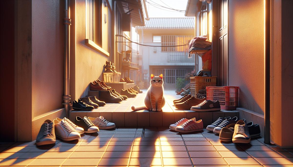 Как один кот объединил соседей, которые раньше даже не здоровались Дружелюбный кот на ступеньках двора рядом с обувью соседей