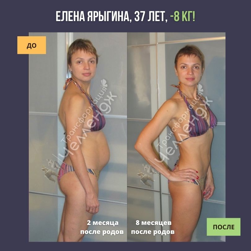 Результат Елены Ярыгиной в Челлендже Трансформацмя до и после